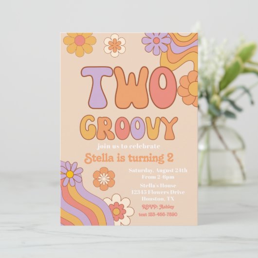 Twee Groovy Uitnodiging | Uitnodiging voor Groovy (Staand voorkant)