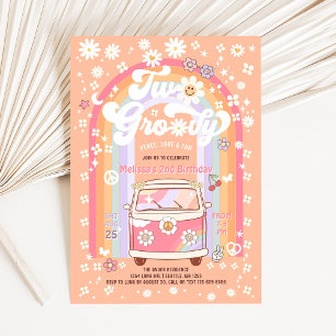 TWEE Groovy Van Daisy Hippie 70s 2de Verjaardag Kaart