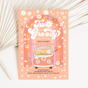 TWEE Groovy Van Daisy Hippie 70s 2de Verjaardag Kaart