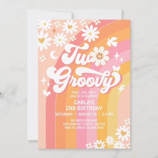 Twee Groovy Verjaardag Daisy Hippie Verjaardag Kaart (Voorkant)