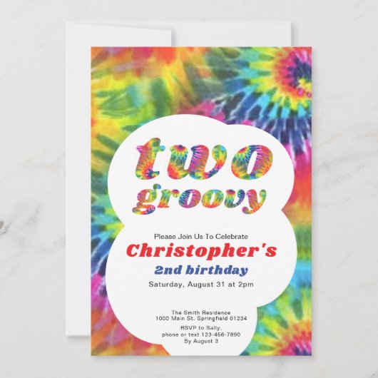 Twee Groovy Verjaardag Retro Regenboog Tie Dye Hip Kaart (Voorkant)