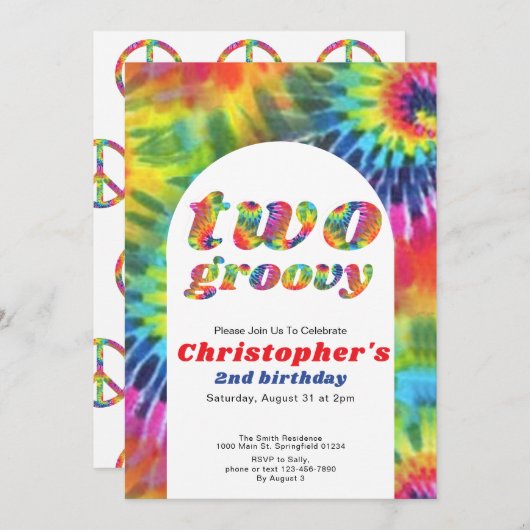 Twee Groovy Verjaardag Retro Tie Dye 70s Hippie Kaart (Voorkant / Achterkant)