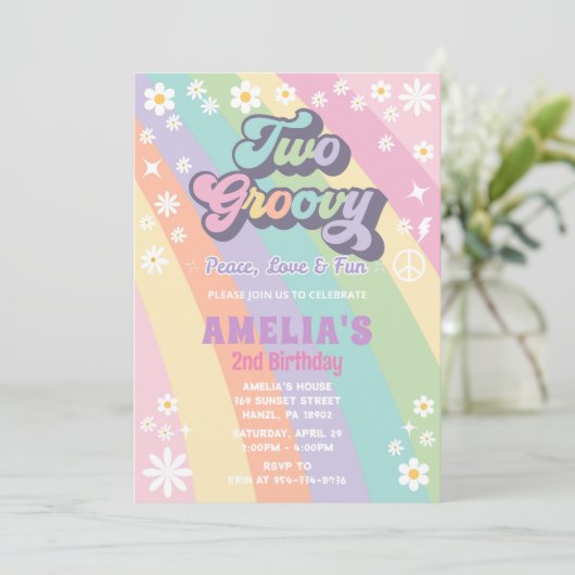 Twee groovy verjaardag uitnodiging (Staand voorkant)