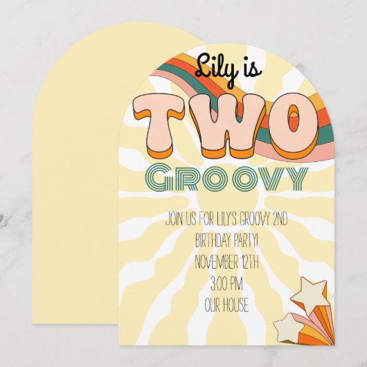 Twee Groovy Verjaardagsfeest Uitnodiging (Voorkant / Achterkant)