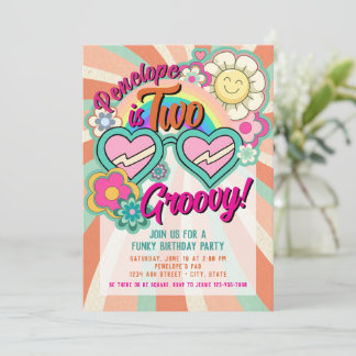 Twee Groovy Verjaardagsuitnodiging Kaart