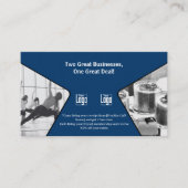 Twee grote bedrijven, een grote co-branded blauw aanbevelingskaartje (Voorkant)