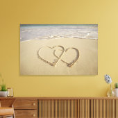 Twee grote harten op het strand canvas afdruk (Insitu (Woonkamer))