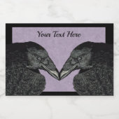 Twee grote zwarte kraaien op Paarse zwarte rand Voedselcontainer Etiket (Enkel label)