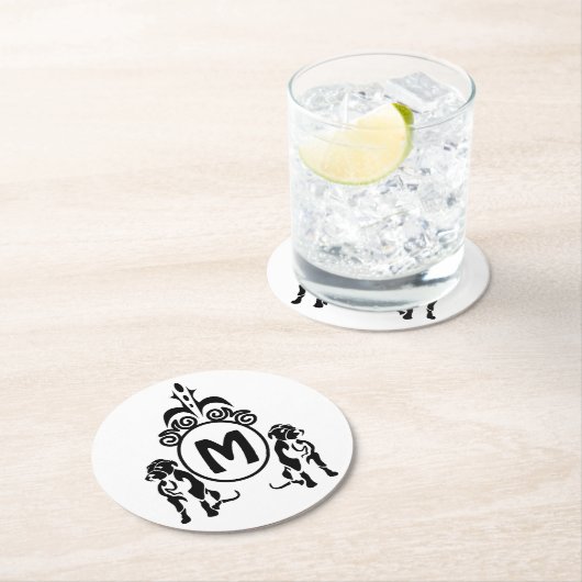 Twee Guard Dog Monogram Ronde Kartonnen Onderzetter (Insitu)