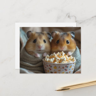 Twee hamsters met een grote popcornschaal briefkaart