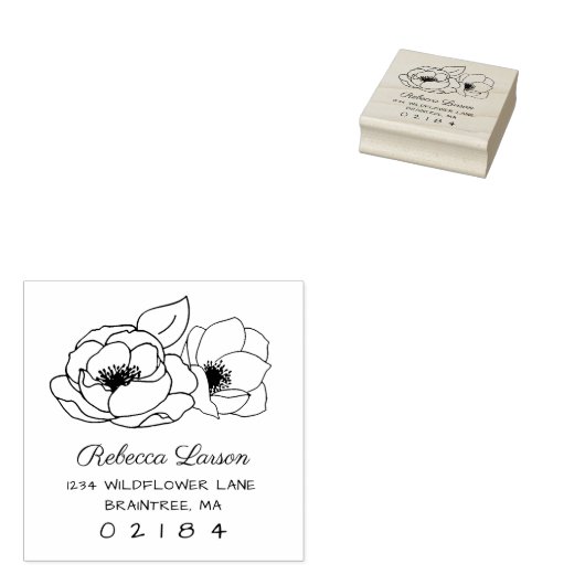 Twee Hand getrokken Anemone Bloemen Retouradres Rubberstempel (Gestempeld)