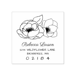 Twee Hand getrokken Anemone Bloemen Retouradres Rubberstempel