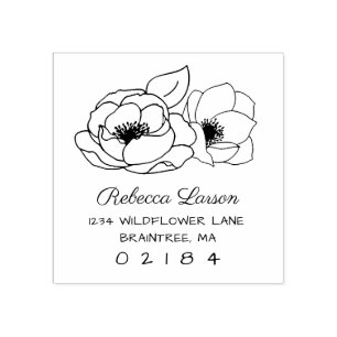 Twee Hand getrokken Anemone Bloemen Retouradres Rubberstempel