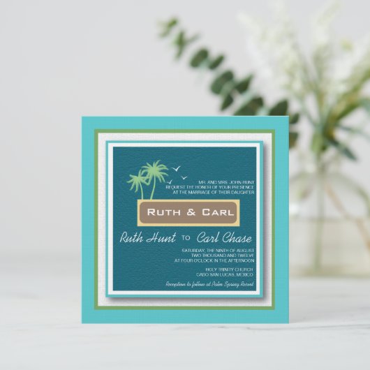 Twee handpalmen - Beach Wedding Invitations Kaart (Staand voorkant)