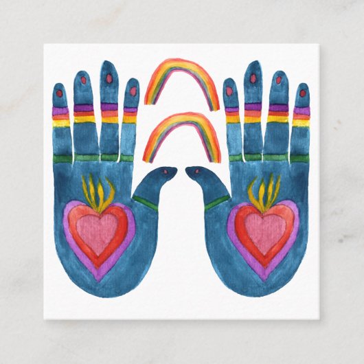 Twee hands-regenbogen vierkante visitekaartje (Voorkant)
