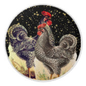 Twee Hanen Zwart Gouden Sterren Keramische Knop (Voorkant)