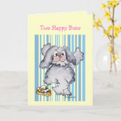 Twee Happy Buns Cute Funny Wenskaarten Kaart (Gele Bloem)