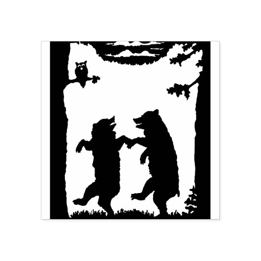 Twee Happy Dancing Beren onder Bomen Grass Uil Rubberstempel (Afrduk)