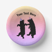 Twee Happy Dancing Zwarte Beren Party Petten Paste Papieren Kommen (Voorkant)