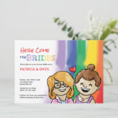 Twee Happy Girls Lesbische Douche Uitnodiging (Staand voorkant)