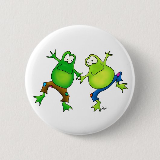 Twee Happy Jumping Frog Buddies Ronde Button 5,7 Cm (Voorkant)