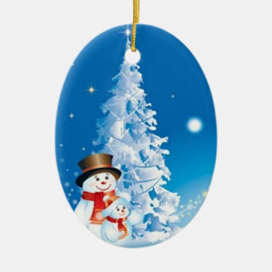 Twee Happy Snowmen Keramisch Ornament (Voorkant)