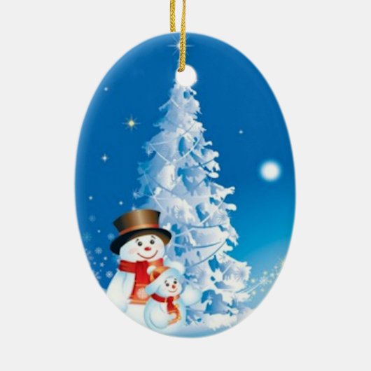 Twee Happy Snowmen Keramisch Ornament (Achterkant)