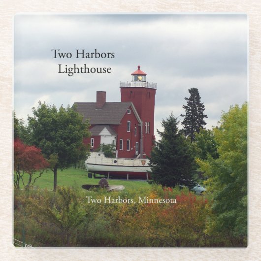 Twee Harbors Lighthouse & Boat glass onderzetter (Voorkant)