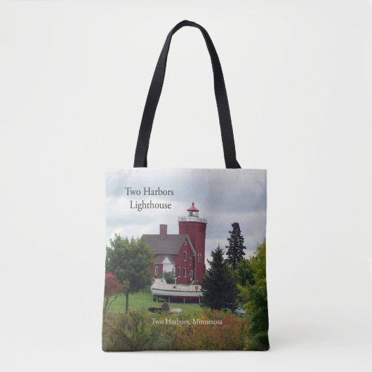Twee Harbors Lighthouse & boot over de hele canvas Tote Bag (Voorkant)