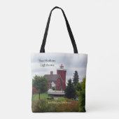 Twee Harbors Lighthouse & boot over de hele canvas Tote Bag (Achterkant)