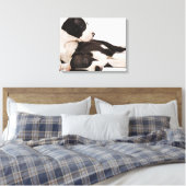Twee Harlequin Great Dane-puppies op wit Canvas Afdruk (Insitu (Slaapkamer))