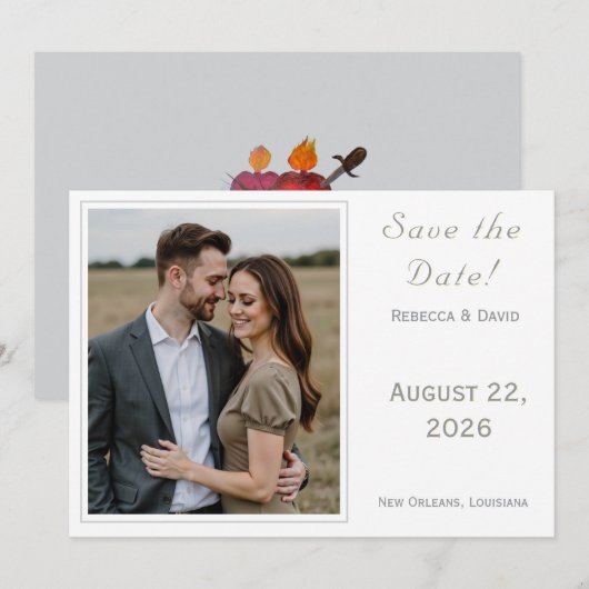 Twee Hart Catholische Platte Save The Date Kaart (Voorkant / Achterkant)