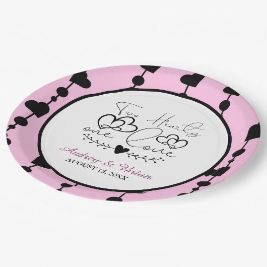 Twee hart één liefde papieren bordje (Gekanteld)