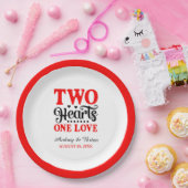 Twee hart één liefde papieren bordje (Feest)
