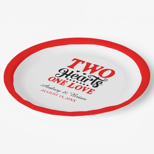 Twee hart één liefde papieren bordje (Gekanteld)