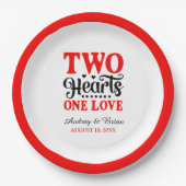 Twee hart één liefde papieren bordje (Voorkant)