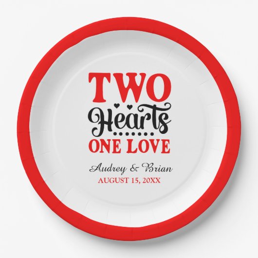 Twee hart één liefde papieren bordje (Voorkant)