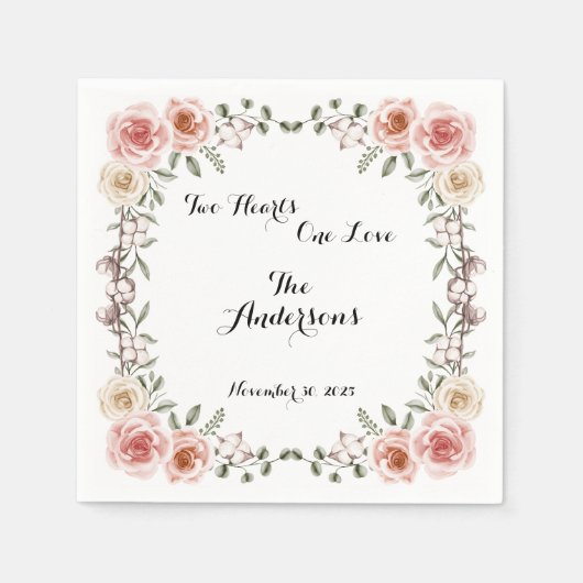 Twee hart een liefde rustieke Arbor Rozen bruiloft Servet (Voorkant)