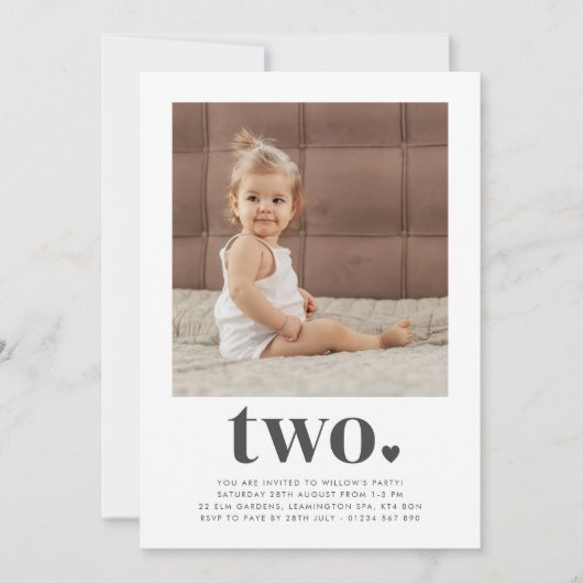 Twee Hart Vierkante Foto 2e Verjaardag Uitnodiging (Voorkant)