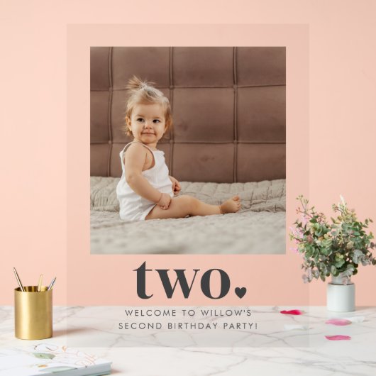 Twee Hart Vierkante Foto 2e Verjaardag Welkom Teke Acryl Bord (Huwelijk)