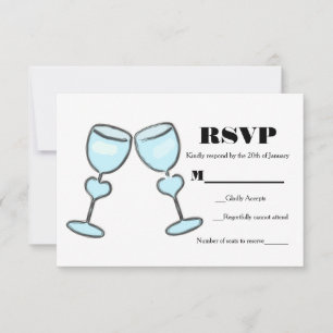 Twee hart wijn glazen Bruidsdouche Huwelijk RSVP Kaartje
