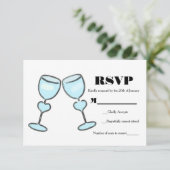 Twee hart wijnglazen Vrijgezellenfeest bruiloft RS RSVP Kaartje (Staand voorkant)