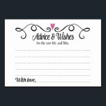 Twee Harten Advies en Wensen Trouwen Kaart<br><div class="desc">Deze stijlvolle Advies & Wens kaarten zijn de perfecte aanvulling op uw bruiloft receptie. Het beschikt over een wervelende zwarte rand met een pruim paarse hart op de top. De tekst binnenin is "Advies & Wishes" in een leuk zwart script lettertype en "voor de nieuwe meneer en mevrouw" in een...</div>