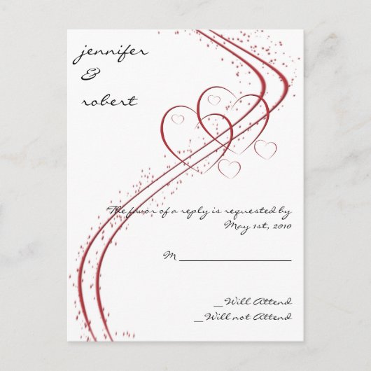 Twee harten als één antwoordkaart uitnodiging briefkaart (Voorkant)