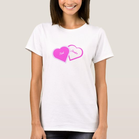 Twee harten als een dames wit T-shirt (Voorkant)