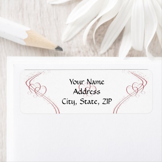 Twee harten als een in rood en wit etiket (Insitu)