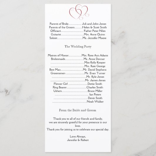 Twee harten als één programma programmakaart (Achterkant)