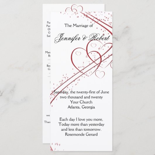 Twee harten als één programma programmakaart (Voorkant / Achterkant)