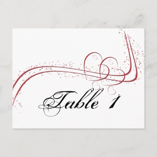 Twee harten als één tabelnummer briefkaart (Voorkant)
