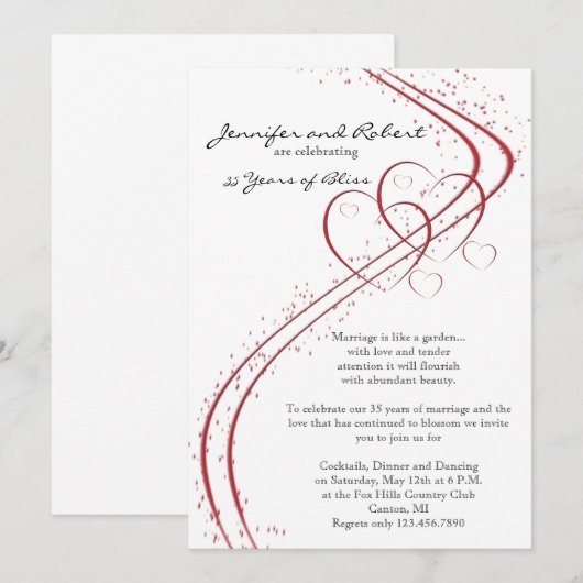 Twee harten als trouwjubileum kaart (Voorkant / Achterkant)